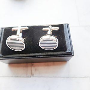 Black and White Stripe Gemstone Cufflinks